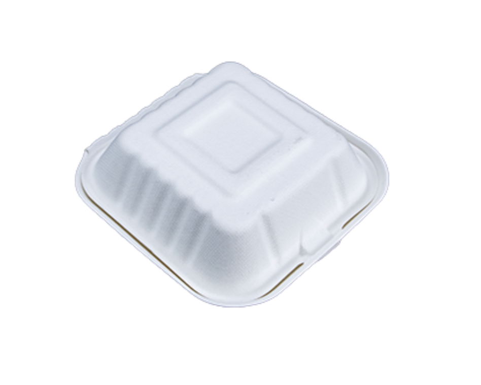 Contenedor "Almeja" 6"x6" fibra de papel liso