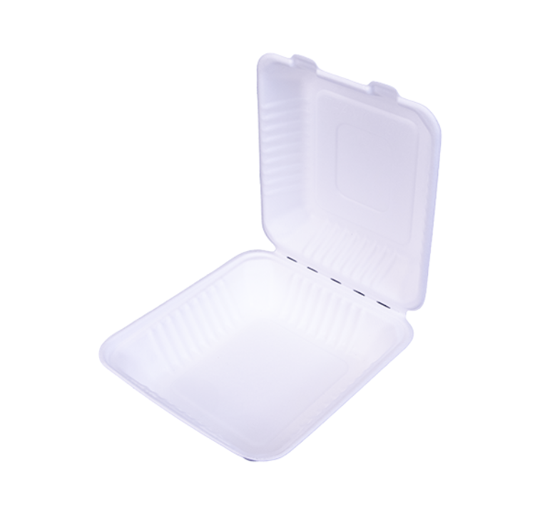 Contenedor "Almeja" 8"x8" fibra de papel liso