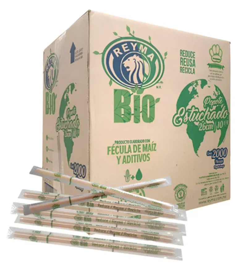 Popote biodegradable estuchado 26 cm 