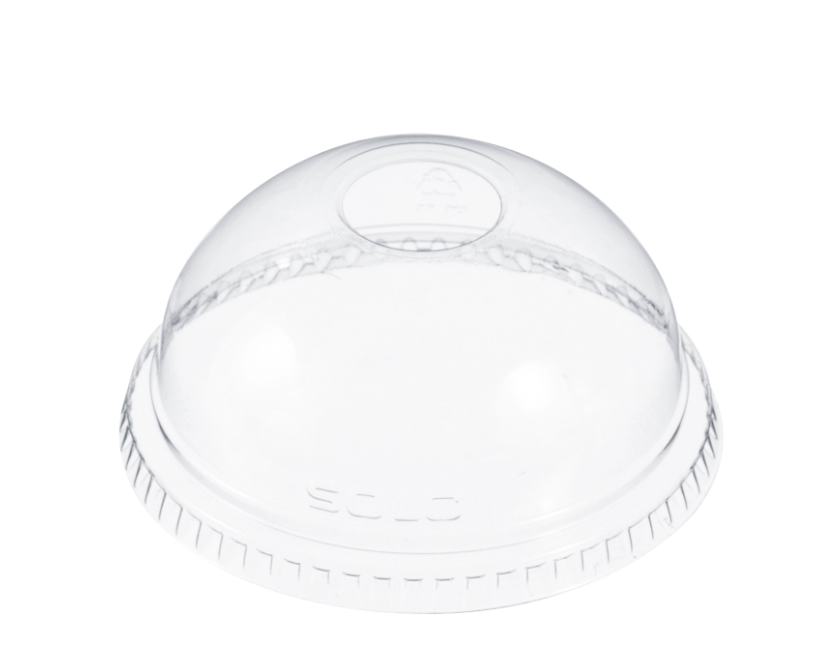 Tapa domo de plástico PET transparente para recipientes de 5 a 20 oz, con orificio de 1". 