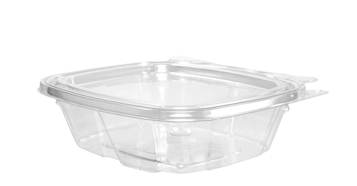 Contenedor ClearPac® SafeSeal™ de PET transparente de 8 oz con tapa abatible