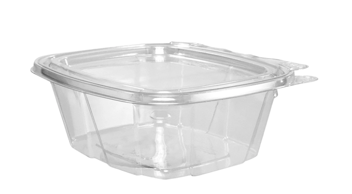 Contenedor ClearPac® SafeSeal™ de PET transparente de 16 oz con tapa abatible