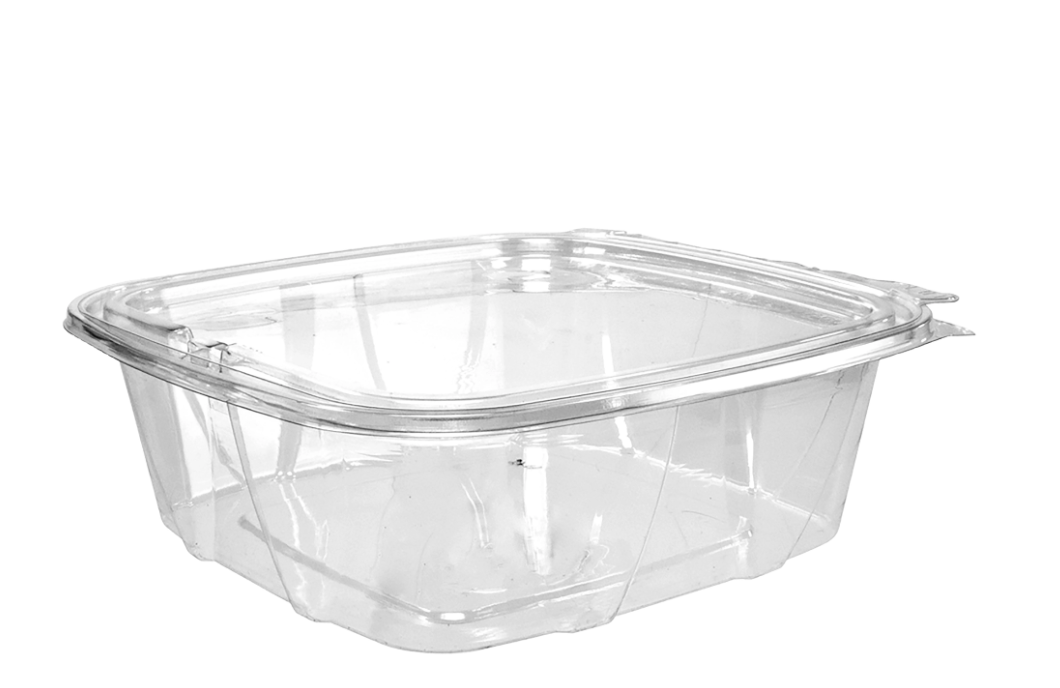 Contenedor ClearPac® SafeSeal™ de PET transparente de 48 oz con tapa abatible