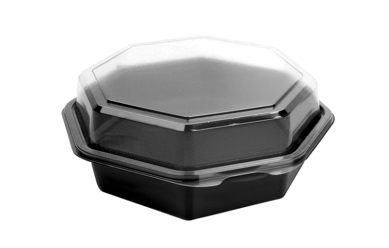Contenedor OctaView® de PS 28 oz negro/transparente con bisagra