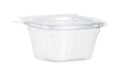 Contenedor ClearPac® SafeSeal™ de PET transparente de 6 oz con tapa abatible