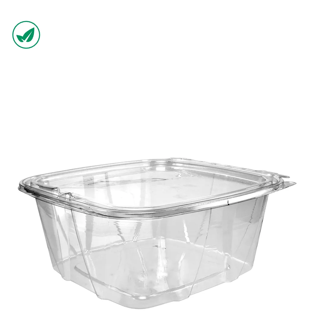 Contenedor ClearPac® SafeSeal™ de PET transparente de 64 oz con tapa abatible