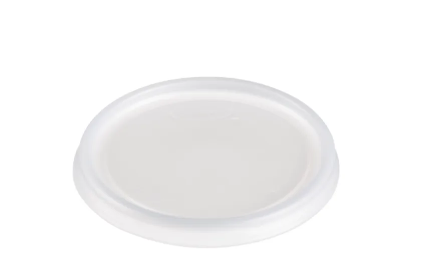 Tapa plana de plástico HIPS translúcido sin ventilación para recipiente de 6 oz