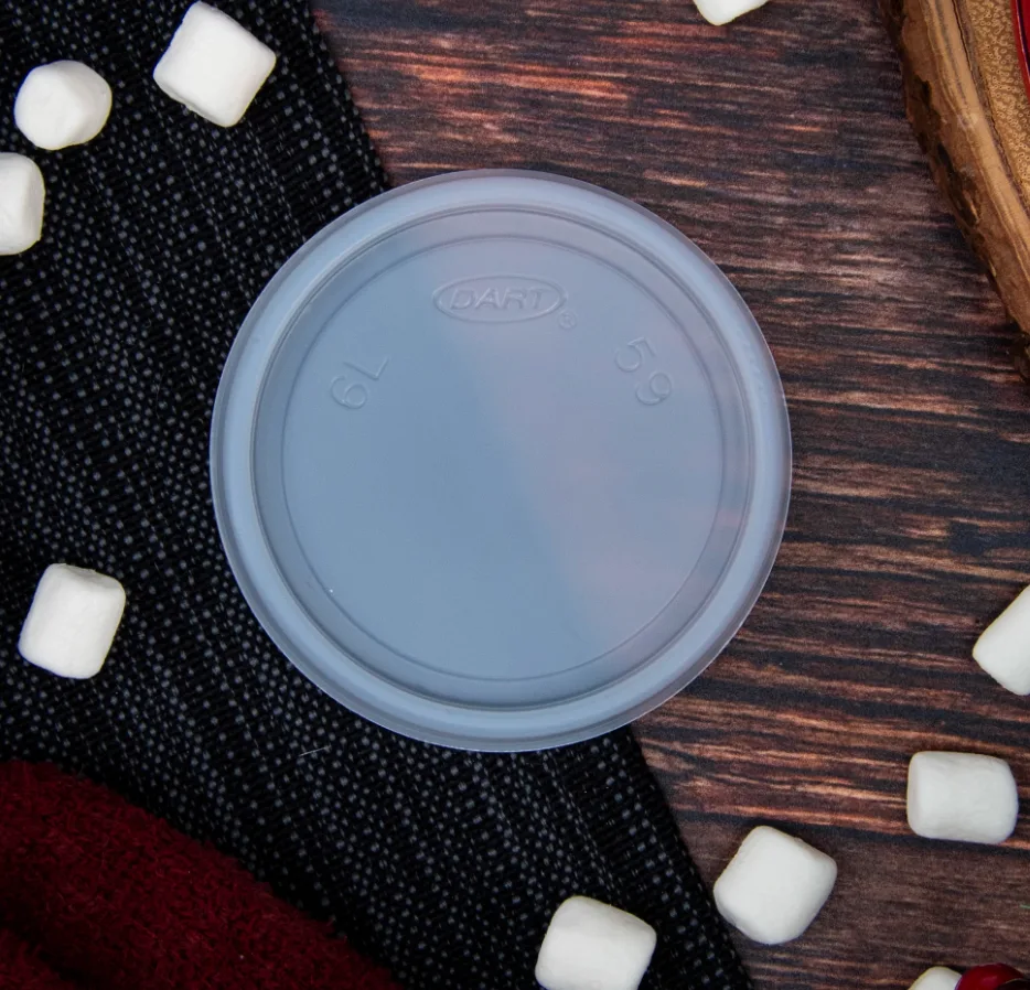 Tapa plana de plástico HIPS translúcido sin ventilación para recipiente de 6 oz