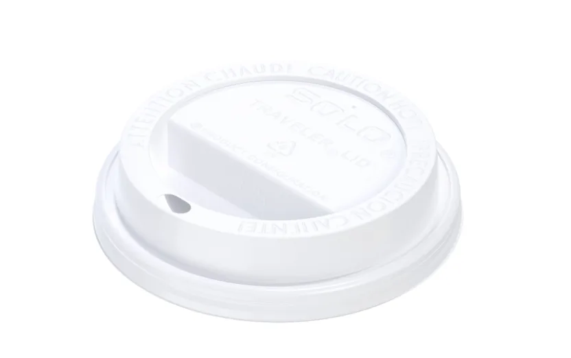 Tapa domo Traveler® de plástico PS blanca para vasos calientes