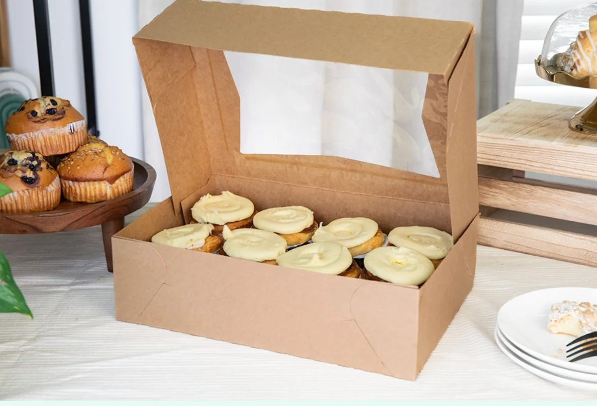Caja para Panadería con Ventana Kraft 14X10X4"