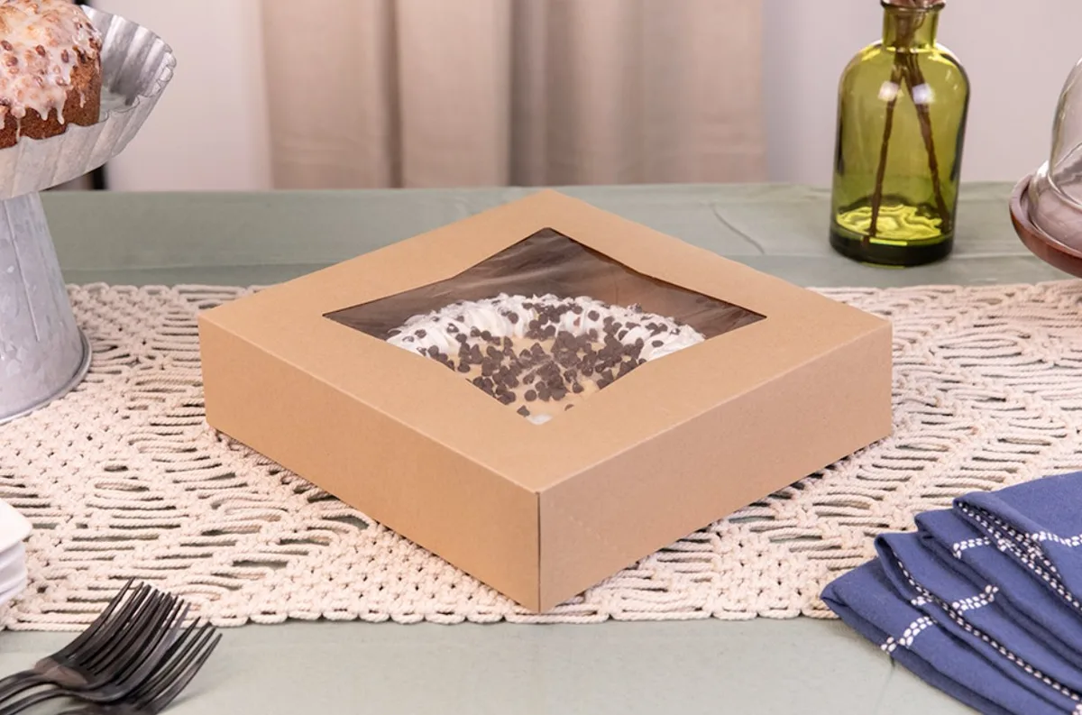 Caja para Panadería con Ventana Kraft 10X10X2.5"